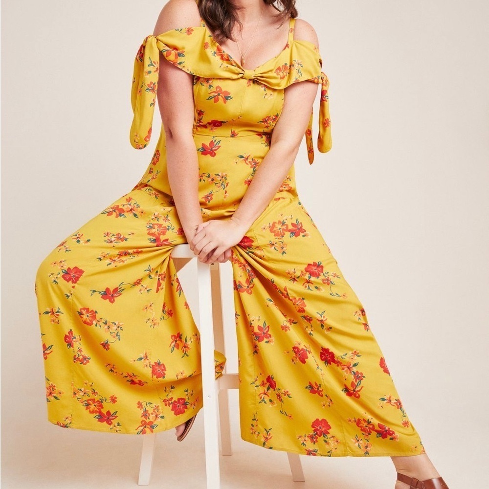 Anthropologie yellow floral jumpsuit EUC - Picture 4 of 5